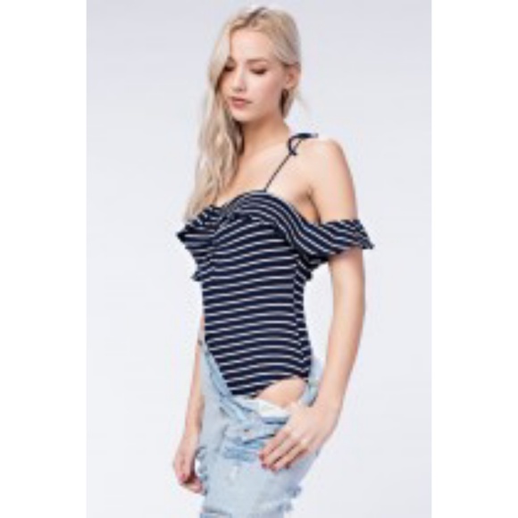 5/$30 STRIPED BODYSUIT w/SHOULDER CUTOUTS - Picture 6 of 8